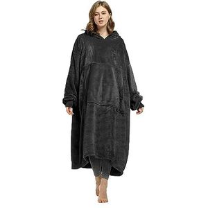 Catalonia Classy Lange Zachte Hoodie Deken, Gezellige Geschenken Voor Haar, Fleece Warme Draagbare Deken, Oversized Hoody voor Volwassenen Mannen Vrouwen, Zwart
