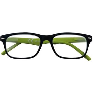 Zippo-leesbril, gemaakt met een montuur met zachte lijnen, ideaal voor mannen en vrouwen, dioptrie +2,50, kleur zwart, groene pootjes
