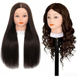 Premium mannequinhoofd met lang steil haar, 80% echt en pruikstandaard for kappersopleiding + doe-het-zelf haarstyling B
