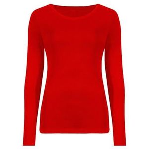 Hamishkane Dames lange mouw ronde hals effen casual basic stretchy getailleerd dames T-shirt top, Rood, 50-52