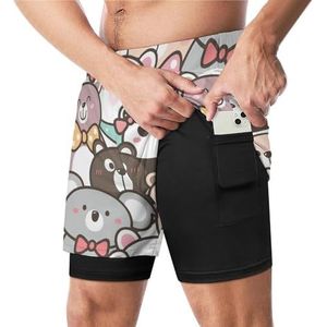 Bear Panda En Koala Grappige Zwembroek met Compressie Liner & Pocket Voor Mannen Board Zwemmen Sport Shorts