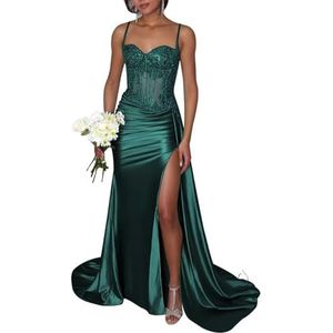 KIYNE Sprankelende pailletten galajurken voor vrouwen met split kant applicatie zeemeermin baljurk formele afstuderen feestjurk, Emerald Groen, 36