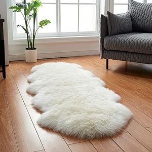 HEQUN Tapijt van synthetische schapenvacht, pluizig tapijt van kunstbont, voor slaapkamer, woonkamer, kinderkamer (wit, 60 x 160 cm, onregelmatig)