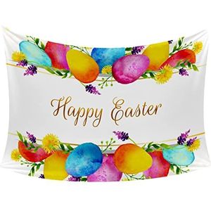 Kleurrijk Happy Easter Eggs Tapestry Muur Opknoping Wandtapijt, voor Woonkamer Slaapkamer Slaapzaal Woondecoratie, B 102 x L 152 cm B 130 x L 152 cm,