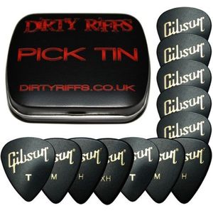 12 x Gibson Standard Guitar Picks In A Handy Pick Tin - 3 Of Each Size