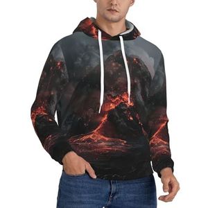 Jkkghll Vulkaanprint Mannen Hooded Warme Lichtgewicht Trui Voor Winter Herfst En Lente Casual Wear, Zwart, XS