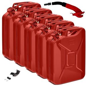 BW® Brandstofjerrycan metaal jerrycan 5x 20 liter met schenktuit - rood - RAL 3000 - TÜV-getest en VN-goedkeuring - Made in Europe