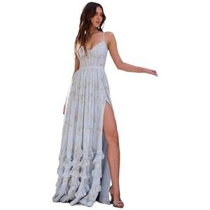 Mouwloze V-hals zomerjurk for dames, maxi-jurk met V-hals en print, zomerse strandstijl(Light blue,XXL)