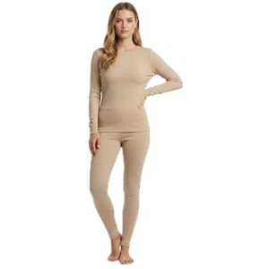 Palleon Thermo-ondergoed voor dames, set van merinowol, functioneel ondergoed, lang, ademend, thermoregulerend en geurneutraal, ski-ondergoed voor winter, sport en outdoor, beige, L
