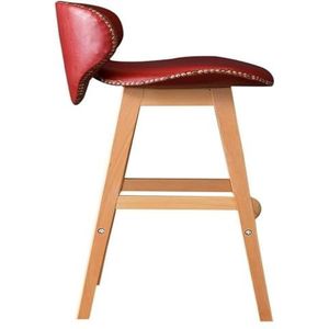 Barkrukken Stoel Moderne barkrukken Massief hout Ontbijtbalie Keuken Barstoelen Thuis Kassier Bar PU gestoffeerde zitting Eenvoudige montage Keuken (Color : Red)