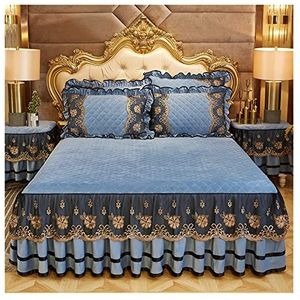Bedrok luxe beddengoed Europese stijl spreien op het bed kant bedrok kussenslopen kristal koning queen size huistextiel volant laken (kleur: hemelsblauw, maat: 1 stuk rok 180 x 220 cm)