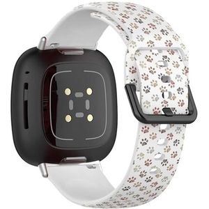 Zachte sportband compatibel met Fitbit Sense/Sense 2 / Versa 4 / Versa 3 (doodle brown Paw Print) siliconen armband accessoire