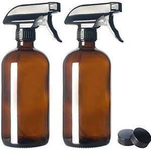 Magic Season Amber Boston Ronde Glazen Flessen (480 ml met Trigger Sproeier/2 Stuks)
