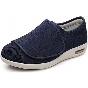 Wijd voor schoenen Diabetische schoen, diabetische schoenen voor mannen met gezwollen voeten schoenen, heren brede opening brede passende schoen voor artritis voeten Touch Close sluitingen(Blauw,48EU)