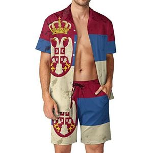 Vintage Servische Vlag Mannen Hawaiiaanse Bijpassende Set 2 Stuk Outfits Button Down Shirts En Shorts Voor Strand Vakantie