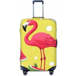 LZQPOEAS Roze Flamingo en Watermeloen Print Bagage Cover Elastische Wasbare Koffer Cover Protector Mode Reizen Bagage Covers Fit 18-32 Inch Bagage, Zwart, XL