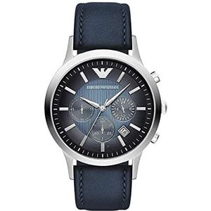 EMPORIO ARMANI Blauw leren horloge met chronograaf voor heren