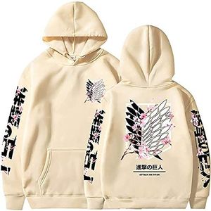 Sybnwnwm Attack on Titan Hoodie Survey Corps Wings of Freedom Print AOT Anime Lange Mouwen Truien Unisex, Beige, M