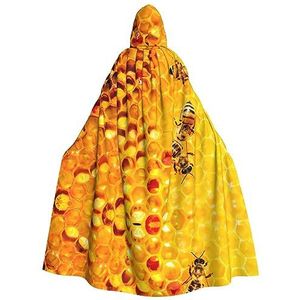 DEXNEL Bee On Honeycomb 59 inch Hooded Cape Unisex Halloween mantel voor duivel heks tovenaar Halloween Cosplay, aankleden