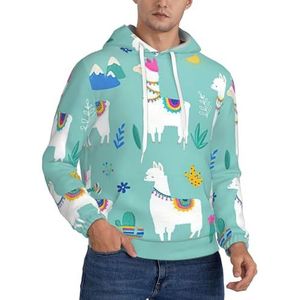 TTIGLHOH Alpaca lama winter hoodies voor mannen fleece gevoerd sherpa pullover kangoeroe zak comfortabele pasvorm, winter sweatshirt, Zwart, M