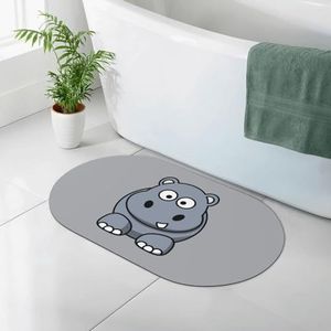 OPSREY Cartoon grijs nijlpaard gedrukt Diatomeeënaarde zachte vloermat Sneldrogend badkamertapijt Badkamer badmat tapijt