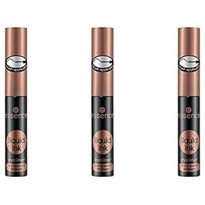 essence liquid ink eyeliner, make-up, waterproof eyeliner bruin met kwastje, oogmake-up, waterproof, 3x3 ml