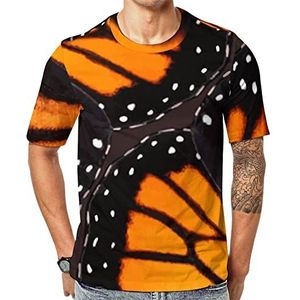 Oranje Monarch Butterfly Wings Heren Korte Mouw Grafisch T-shirt Ronde hals Print Casual Tee Tops 3XL