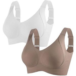 Geribbelde push-up bh voor dames, verstelbaar, volledige dekking, ademende ondersteuning(2pcs White+coffee,3X-Large)