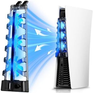 Ventilator voor PS5-koeler voor PS5-console met 3 ventilatoren en USB-aansluiting, compatibel met Playstation 5 Disc & Digital Editions, zwart