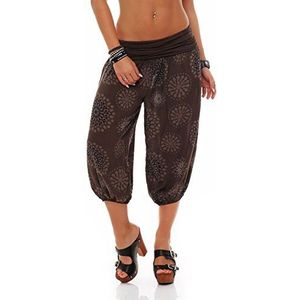 malito dames Capri broek met opdruk | Harembroek om te dansen | Pofbroek om te chillen - Vrijetijdsbroek 7182 (donkerbruin)
