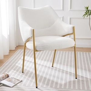 BXEYXE Eetkamerstoelen (1 stuk), loungestoel, armleuningstoel, fauteuil, lam pluche stof, verdikt zitkussen, beige