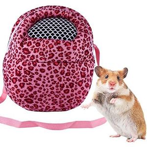 Pet Carrier Bag, Plush Breathable Mesh Carring Bag Outgoing Travel Bag for Mouse Rat Gerbils Golden Bears Guinea Pig Hedgehog(Leopard Pink L)