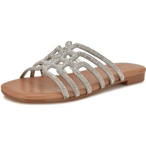 Nine West Timy platte sandaal voor dames, Zilver 040, 35.5 EU
