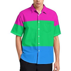 Polysexual Pride Vlag LGBT Hawaiiaans shirt voor mannen zomer strand casual korte mouw button down shirts met zak