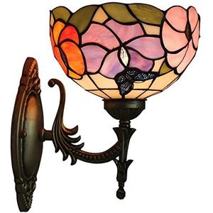 Tiffany Stijl Wandlamp, 8-Inch Bloemen Gekleurde Glazen Lampenkap, Multi-Kleur Nachtkastlamp, Woonkamer, Slaapkamer, Eetkamer Decoratie,