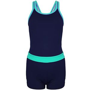 Aquarti Meisjes Sportbadpak Shortybadpak met Racerback, Donkerblauw/groen, 146