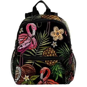 Flamingo Tropische Zwarte Leuke Mode Mini Rugzak Pack Bag, Meerkleurig, 25.4x10x30 CM/10x4x12 in, Rugzak Rugzakken