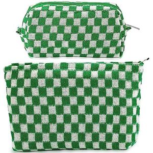 Geruite make-up tas voor vrouwen grote capaciteit roze cosmetische tas set reizen make-up zakje voor portemonnee rits toilettas organizer leuke Y2K esthetische trendy meisjes make-up borstels