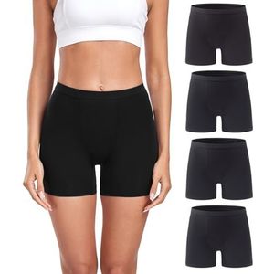 wirarpa Boxershorts voor dames, modal, boyshort, ultrazachte damesboxers, ondergoed, onderjurk, rok, multipack, Zwart-4 Pack, M