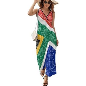 Paisley Afrikaanse vlag casual maxi-jurk voor vrouwen V-hals zomerjurk mouwloze strandjurk M