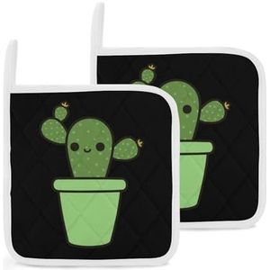 Leuke Cactus in Groene Pot Keuken Pot Houders Hittebestendige Oven Hot Pads Pannenlappen voor Koken Bakken