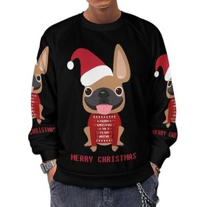 Santa French Bulldog Sweatshirt voor heren, ronde hals, lange mouwen, lichtgewicht, casual pullover tops