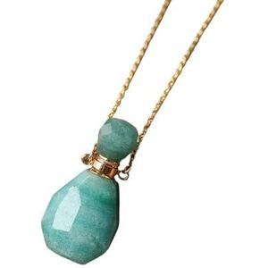 Women Silvery Gold Crystal Perfume Bottle Pendant Necklace, Natural White Jades Essential Oil Jewelry For Women (Color : Malaysia Jade Gold)