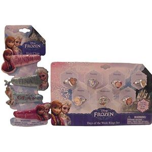 Disney Frozen Hair Care Jewelry Rings Set ~ 4 Snap Clips + 7 Rings Anna Elsa Olaf