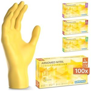 ARNOMED wegwerphandschoenen geel, nitril handschoenen L, wegwerphandschoenen met 100 stuks per doos, poedervrij. Latexvrije rubber handschoenen, verkrijgbaar in XS, S, M, L