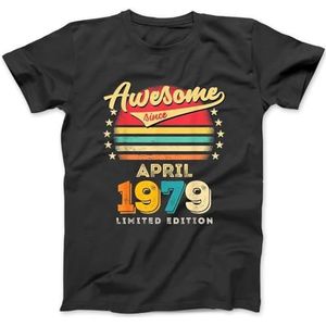 YUJINGG Awesome Sinds April 1979 Verjaardag T-Shirt 100% Katoen Grafische Print T-shirts voor Mannen Vrouwen Zwart, Zwart, L