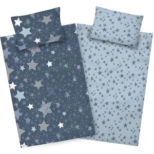 Aminata kids Biber Kinderbeddengoed, 100 x 135 cm, sterren, meisjes, jongens, blauw, katoen, met YKK-ritssluiting, omkeerbare beddengoedset, sterrenmotief