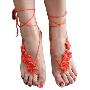 Enkelband/Enkelbanden Katoen Hand Gehaakte Barefoot Gehaakte Enkelband - Gehaakte Barefoot Sandalen Enkelbandjes (Kleur: Oranje Rood)