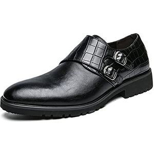 Geklede schoenen for heren Instapper Patchwork Krokodilprint Ronde gepolijste neus PU-leer Antislip Antislip rubberen zool Antislip Casual (Color : Black, Size : 41 EU)