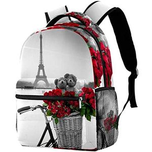 Rugzak Lichtgewicht Dagrugzak Parijs Eiffeltoren met Fiets Rose Rugzak voor Shool